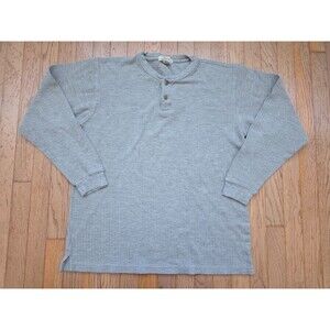 Basic Equipment T Shirt Men’s Large Gray Long Sleeve Henley Neck Ribbed Stretch